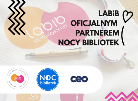 Grafika informująca oficjalnej współpracy Labib i Nocy Bibliotek