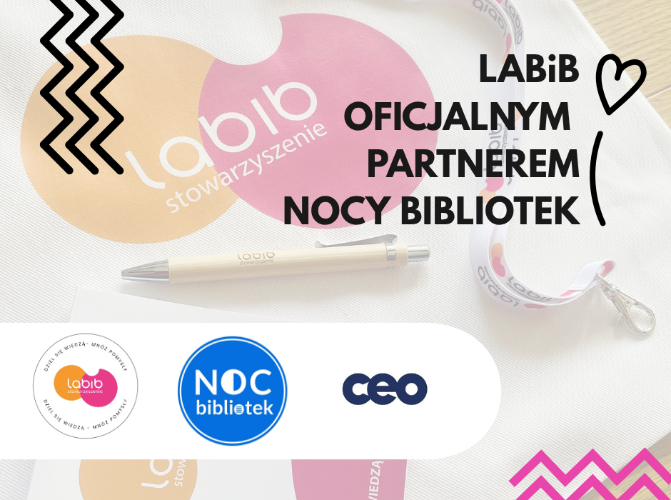 Grafika informująca oficjalnej współpracy Labib i Nocy Bibliotek
